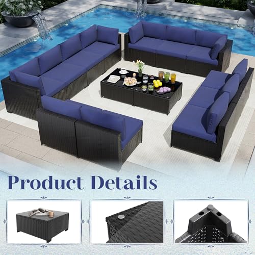 KIGOTY Patio Furniture Set 7 Pieces Outdoor Sectional Sofa with Cushions and Glass Coffee Table B60021