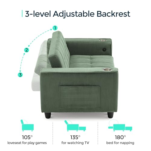 LINSY 3-in-1 Convertible Sofa Bed with Charging Station, Green E504001
