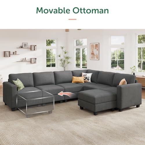 HONBAY Corduroy Modular Sectional Couch with Storage, Dark Gray A586576