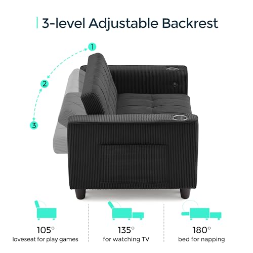 LINSY 3-in-1 Convertible Sofa Bed with Charging Station, Green E504001