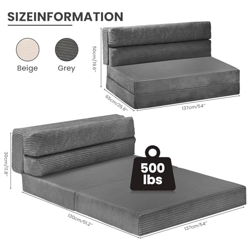 Folding Sofa Bed Convertible Sleeper Chair with Pillow, Grey D49904