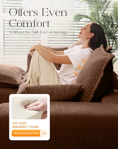 Comfy Cloud Couch with L-Shape Chaise, Modular Sectional Sofa in a Box, Soft Corduroy, Black U67688