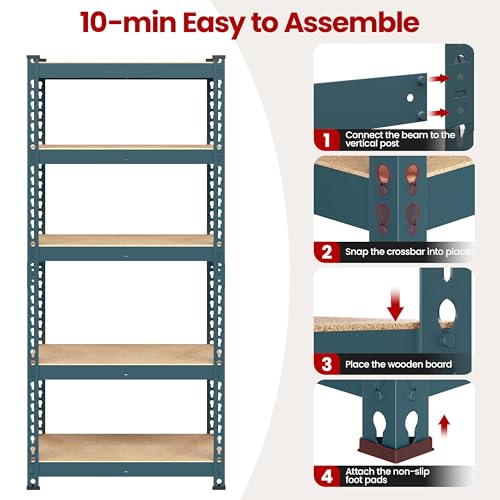 Yaheetech 5-Tier Heavy Duty Garage Shelving Unit, Adjustable Metal Storage Rack, Blue J339478