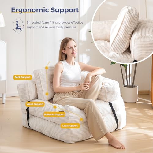 MAXYOYO Folding Sofa Bed L-Shaped Convertible Sleeper Couch with Pillow, Dark Grey X9070