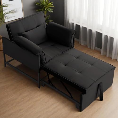 3 in 1 Sleeper Sofa Bed with Side Pocket, Black Convertible Futon Couch W34330