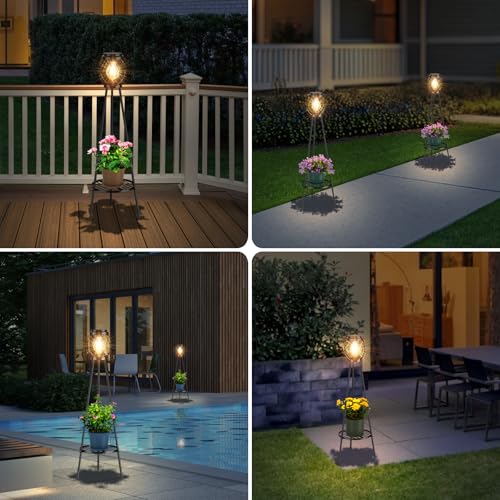 2 Pack Solar Lights Outdoor with Plant Stands - Metal Tripod Patio Decor M835880
