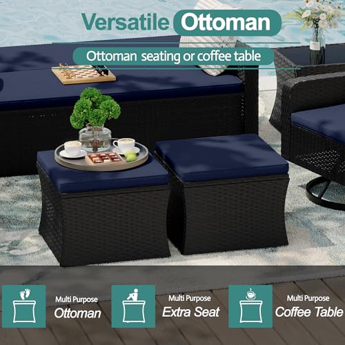 6 Piece Wicker Patio Furniture Set with Swivel Recline Chairs and Storage Ottoman X6280