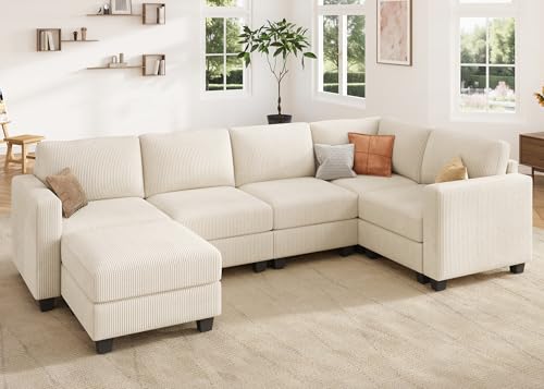 HONBAY Corduroy Modular Sectional Couch with Storage, Dark Gray A586576