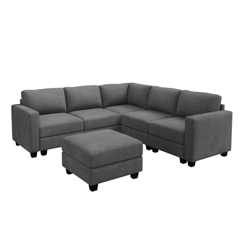 HONBAY Corduroy Modular Sectional Couch with Storage, Dark Gray A586576
