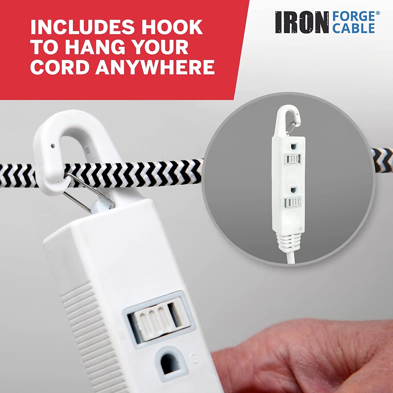 Iron Forge Inline Extension Cord with On/Off Switch, 1 FT, 3 Outlets, White J40775