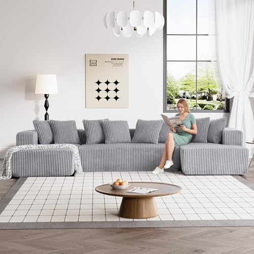 131" Modular Sectional Sofa Cloud Couch, Corduroy Memory Foam Black O10952