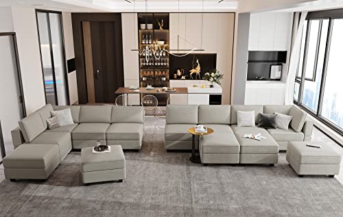Belffin Modular Velvet Sectional Sofa with Chaise Lounge and Storage, Grey T418154