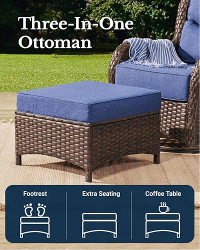 Luxury Patio Furniture Set 7PCS Wicker Conversation Set with Blue Cushions J5390