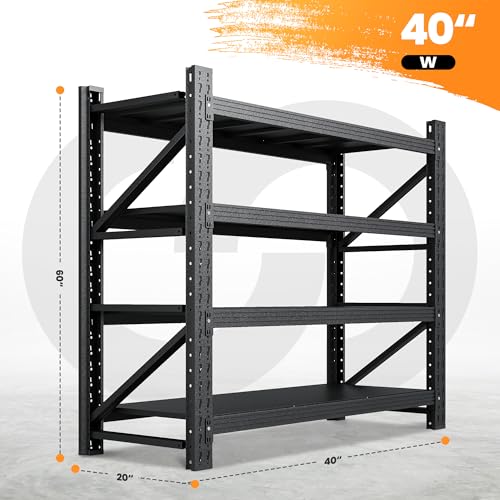 71" W Heavy Duty Steel Garage Shelving, 4-Tier Adjustable Storage Rack, Black C40455