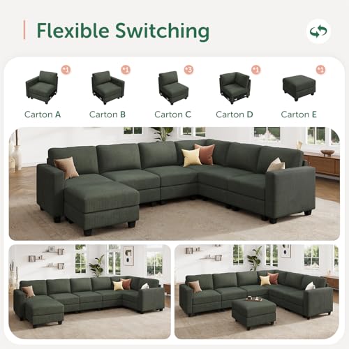HONBAY Corduroy Modular Sectional Couch with Storage, Dark Gray A586576