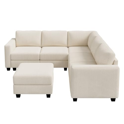HONBAY Corduroy Modular Sectional Couch with Storage, Dark Gray A586576