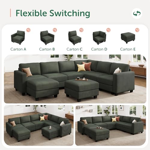 HONBAY Corduroy Modular Sectional Couch with Storage, Dark Gray A586576
