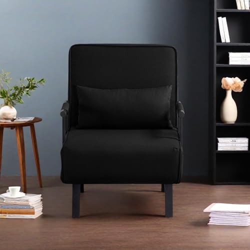 3 in 1 Sleeper Sofa Bed with Side Pocket, Black Convertible Futon Couch W34330