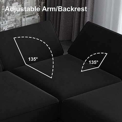 Belffin Modular Velvet Sectional Sofa with Chaise Lounge and Storage, Grey T418154