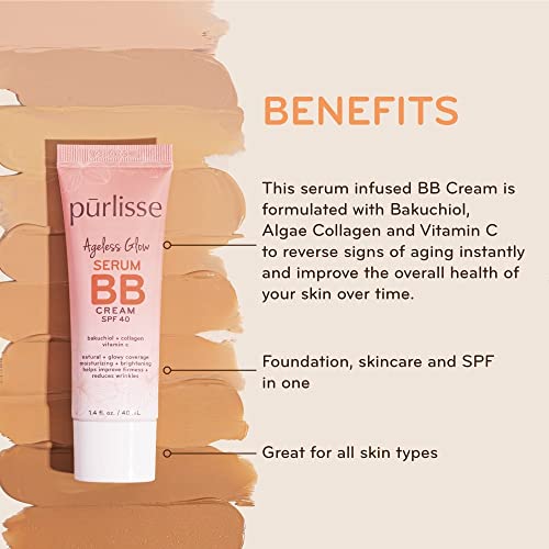 purlisse Ageless Glow Serum BB Cream SPF 40 Light 1.4oz X355931