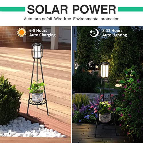 2 Pack Solar Lights Outdoor with Plant Stands - Metal Tripod Patio Decor M835880