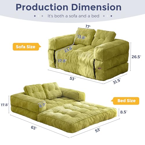 MAXYOYO Folding Sofa Bed L-Shaped Convertible Sleeper Couch with Pillow, Dark Grey X9070
