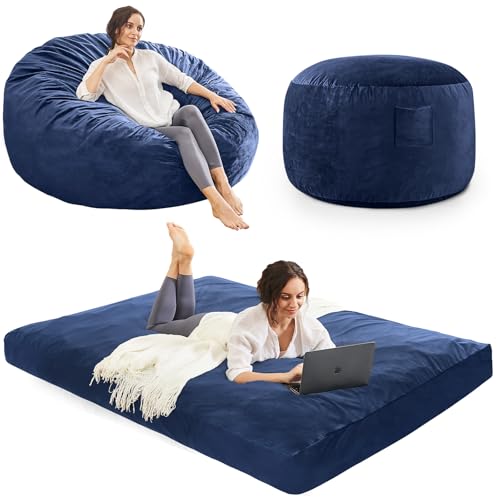 Giant Bean Bag Chair for Adults Convertible Bed with Microfiber Cover Charcoal G62613