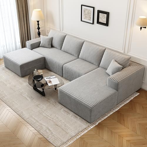 Cloud Modular Sectional Sofa with Ottoman, U Shaped, Black M332378