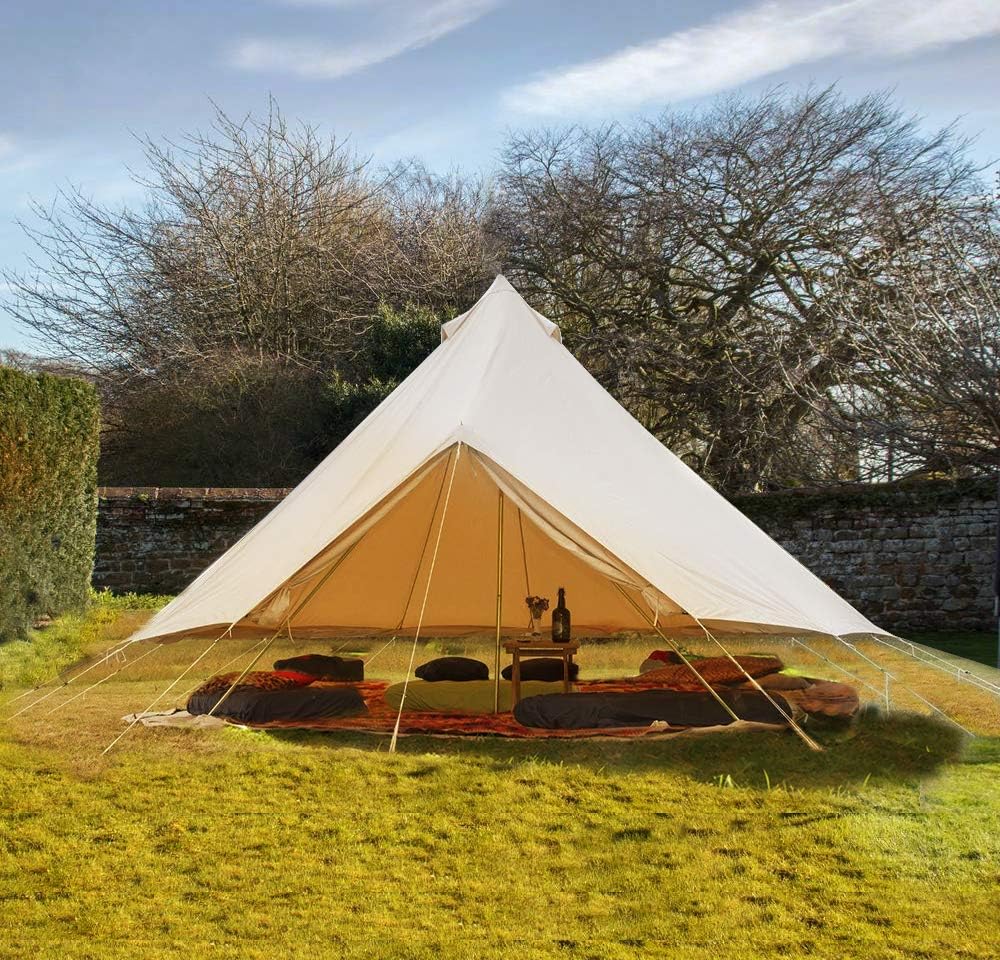 Waterproof Cotton Canvas Bell Tent with Stove Jack Hole for Family Camping C599