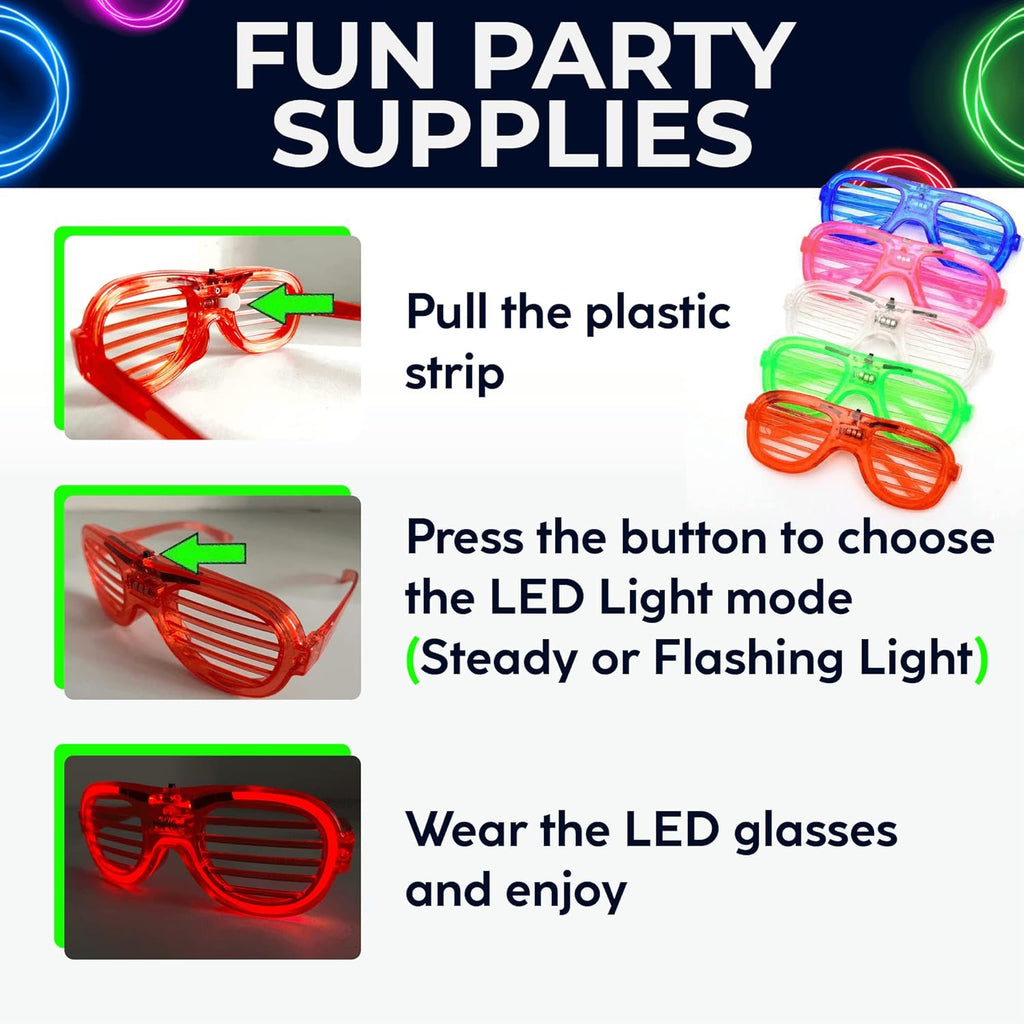 Toysery Neon LED Glasses Party Pack of 25 Glow in the Dark M751