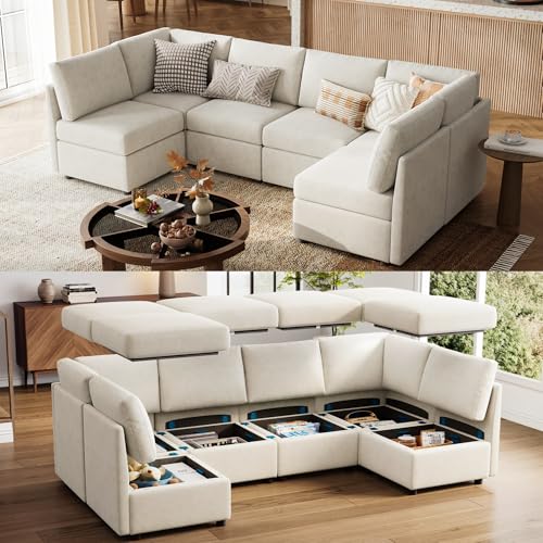 LINSY HOME Modular U Shaped Sectional Sofa with Storage, Blue M8981