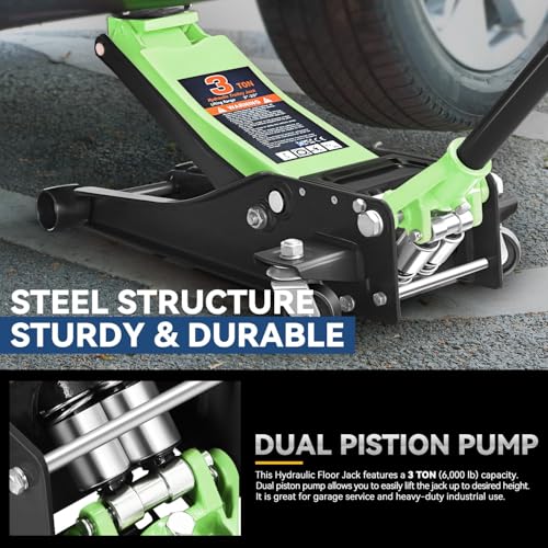 Auto Dynasty 4 Ton Low Profile Floor Jack, Heavy Duty Steel Hydraulic, Yellow B7990