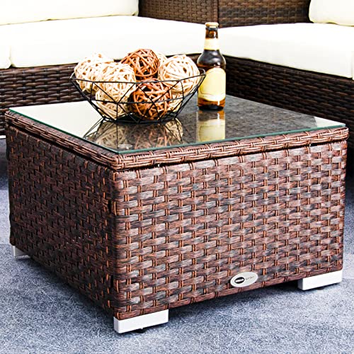 DIMAR GARDEN Outdoor Wicker Coffee Table with Glass Top Z1787