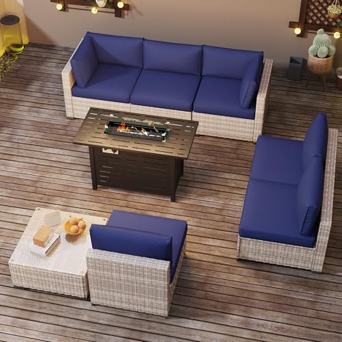KIGOTY Patio Furniture Set 7 Pieces Outdoor Sectional Sofa with Cushions and Glass Coffee Table B60021