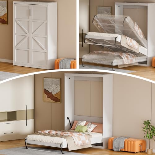 ROOMTEC Twin Size Murphy Wall Bed, White, Space-Saving N207
