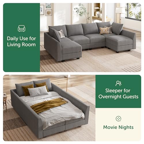 HONBAY Modular Sectional Sofa U Shaped with Storage, Grey G638