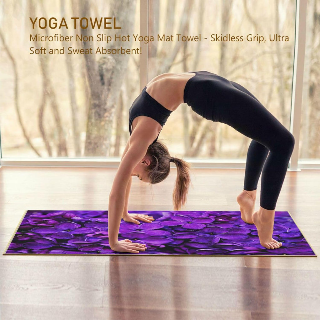 Lilac Purple Floral Yoga Mat Towel Non Slip Sweat Absorbent with Storage Bag X98142