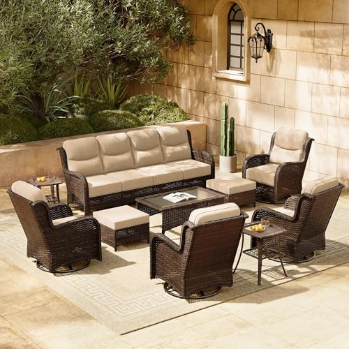 Luxury Patio Furniture Set 7PCS Wicker Conversation Set with Blue Cushions J5390