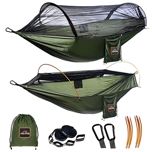 Professional Camping Hammock with Mosquito Net, Lightweight Portable Double Hammock with Two 10 FT Hammock Tree Straps, 230T Nylon Hammock for Camping, Hiking, Yard, Backpacking Blue