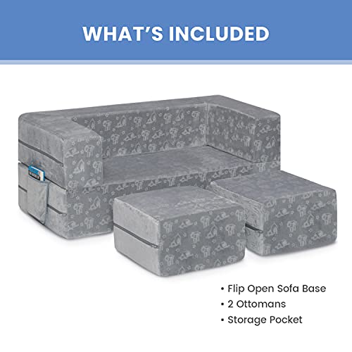 Delta Children Serta Perfect Sleeper Convertible Sofa & Play Set with 2 Ottomans, Grey O22117