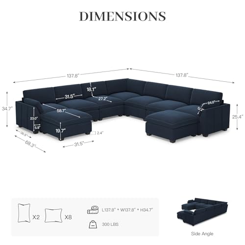 Belffin Extra Large Modular Sectional Sofa, 4-Seater L Shaped Velvet Couch, Black A1471