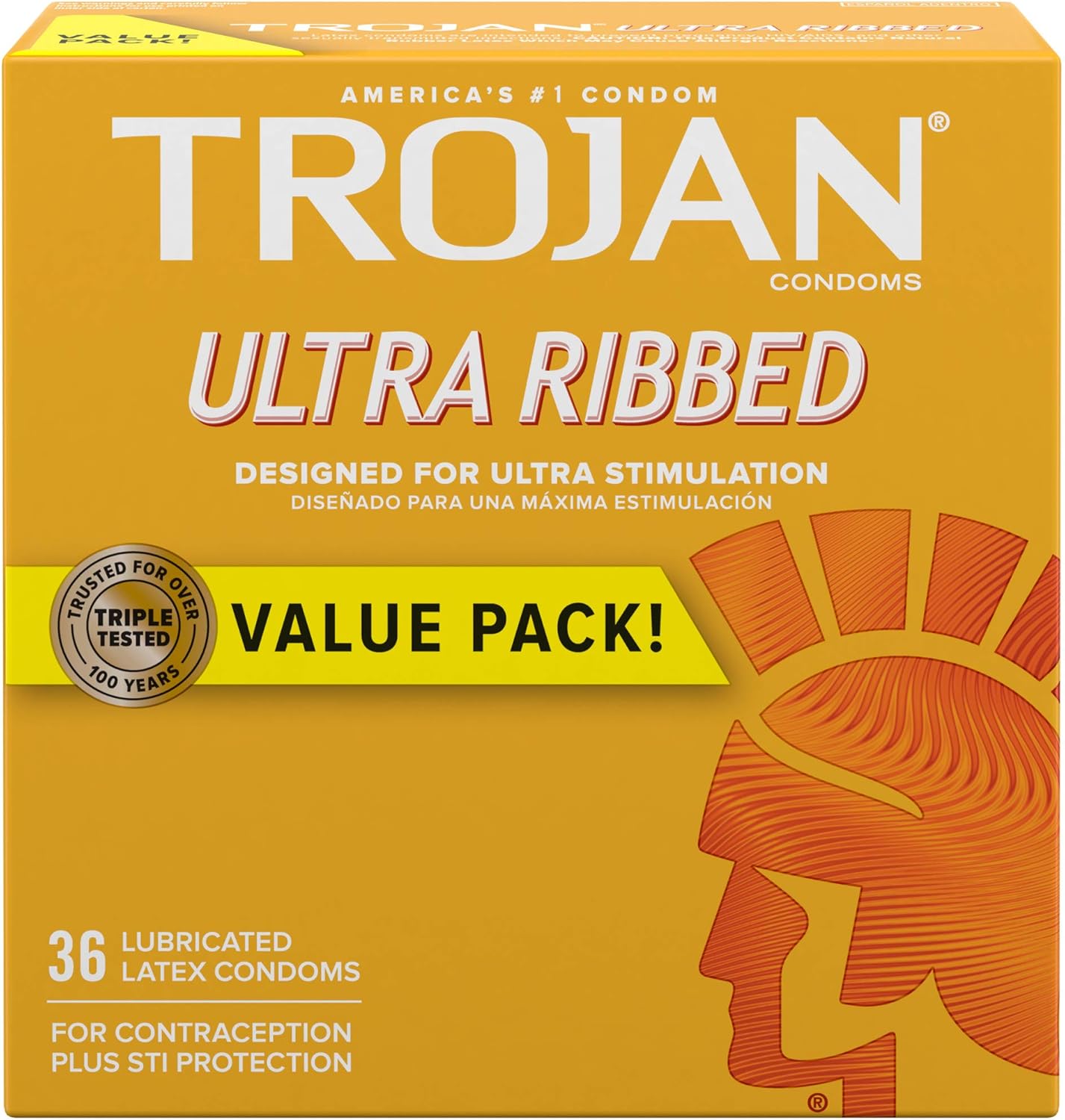 TROJAN Ultra Thin Lubricated Condoms, 36 Count Value Pack & Ultra Ribbed Condoms, 36 Count H197406