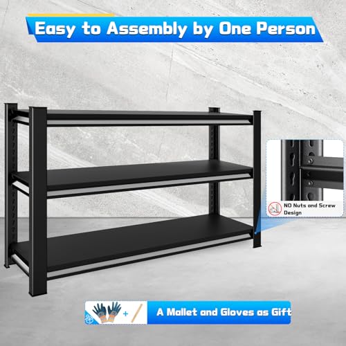 3-Tier Garage Shelving Heavy Duty, 48" W Metal Utility Rack, Black E7939