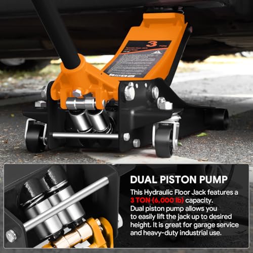 DNA MOTORING Floor Jack 3 Ton Low Profile Heavy Duty Hydraulic Car Jack, Black T11604
