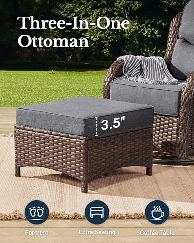 Luxury Patio Furniture Set 7PCS Wicker Conversation Set with Blue Cushions J5390
