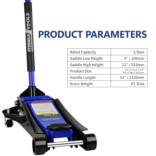 Pvillez Floor Jack, Heavy Duty Hydraulic Low Profile Steel Racing Jack, 2 Ton Capacity Blue H10635
