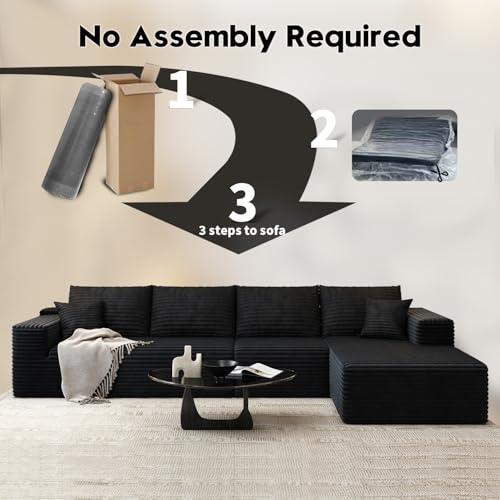 Cloud Modular Sectional Sofa with Ottoman, U Shaped, Black M332378