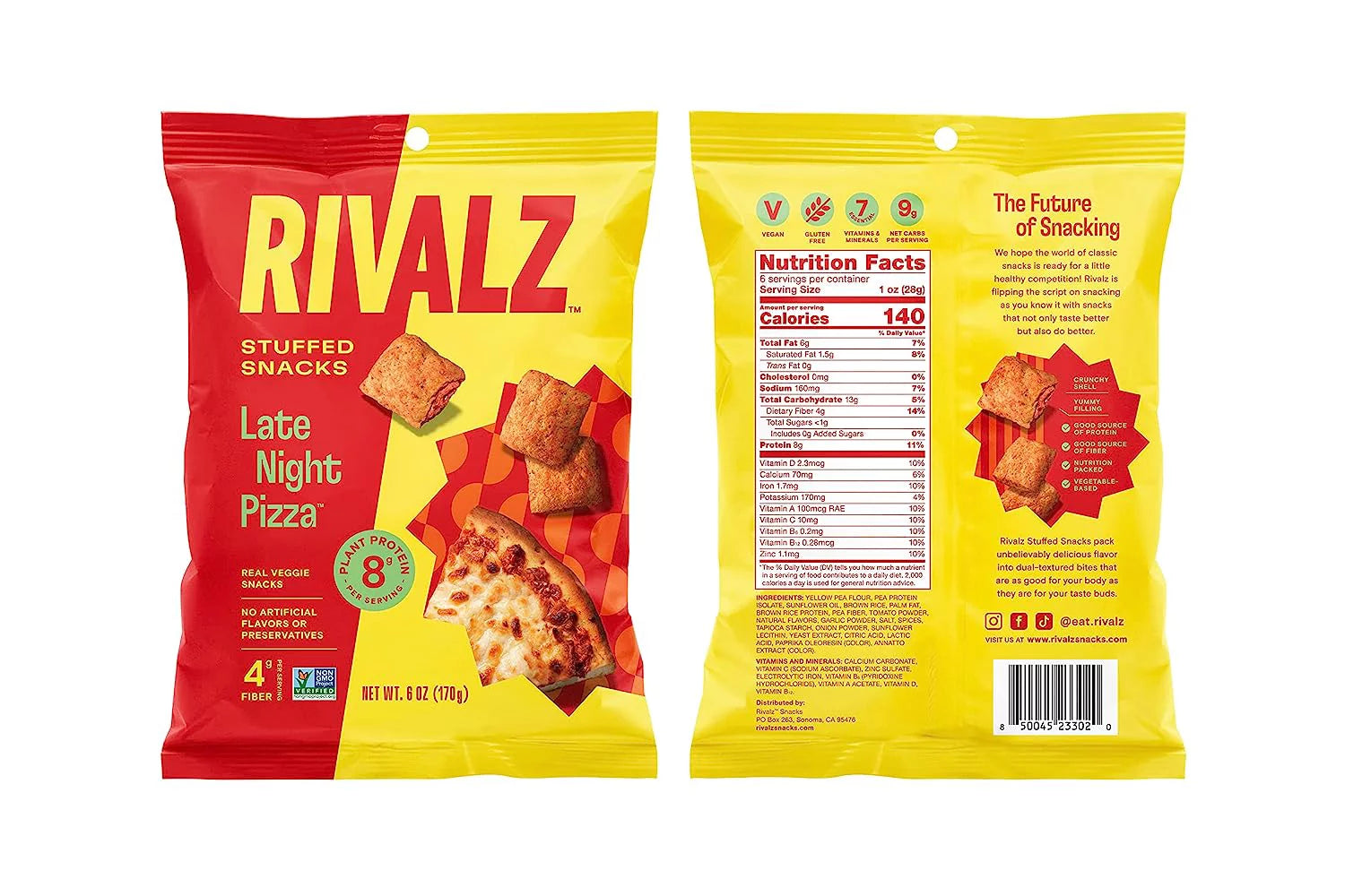 Rivalz Late Night Pizza Stuffed Snacks Vegan Gluten Free Non-GMO T9644