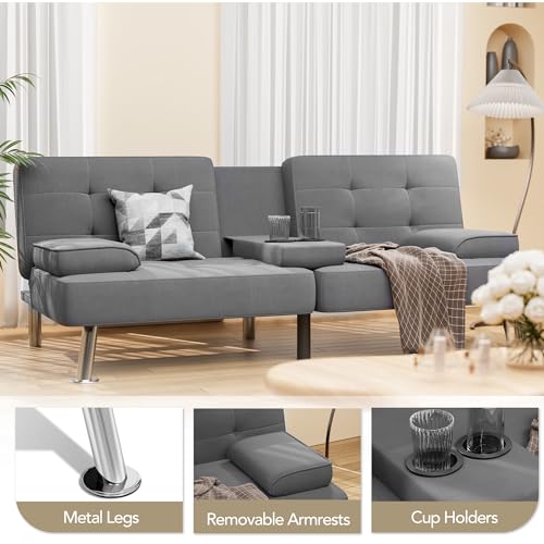 Shahoo Modern Linen Upholstered Convertible Futon Sofa Bed with Removable Armrests M32266
