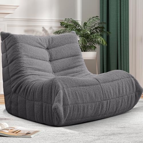 Bean Bag Chair Big Sofa for Adults with Memory Foam, Black Plush A2357